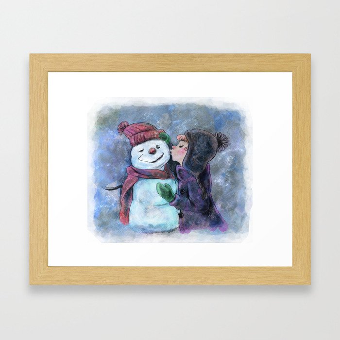 Kiss a snowman Framed Art Print
