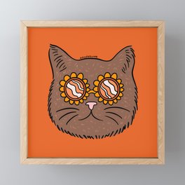 Brown Groovy Cat Framed Mini Art Print