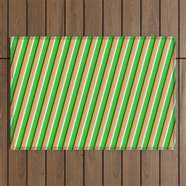 [ Thumbnail: Brown, Mint Cream, Lime Green & Dark Green Colored Lined Pattern Outdoor Rug ]