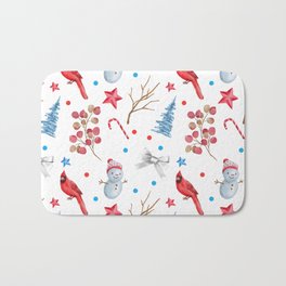 Red Cardinal And Christmas Tree Collection Bath Mat