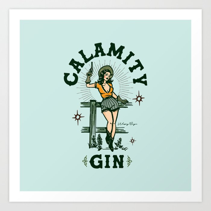 Calamity Gin Aqua Cowgirl Pillow Art Print