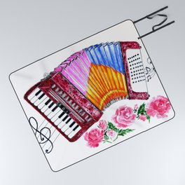 Accordion with pink roses Picnic Blanket