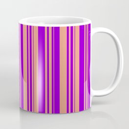 [ Thumbnail: Dark Salmon and Dark Violet Colored Lined/Striped Pattern Coffee Mug ]