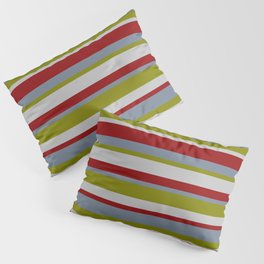 [ Thumbnail: Slate Gray, Green, Grey & Dark Red Colored Pattern of Stripes Pillow Sham ]