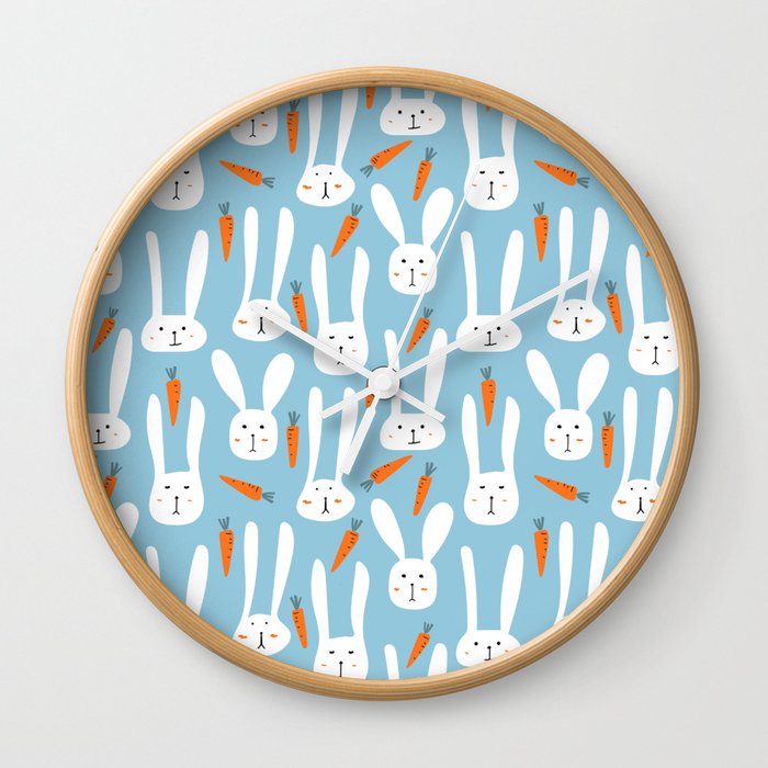 Bunnies & Carrots - Blue Wall Clock