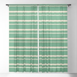 [ Thumbnail: Sea Green and Bisque Colored Lined Pattern Sheer Curtain ]