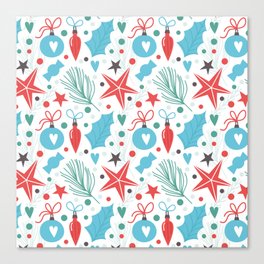 Christmas Pattern Turquoise Red Floral Canvas Print