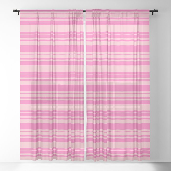 Hot Pink and Pink Colored Striped Pattern Sheer Curtain