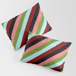 [ Thumbnail: Eyecatching Light Coral, Green, Turquoise, Maroon & Black Colored Striped/Lined Pattern Pillow Sham ]