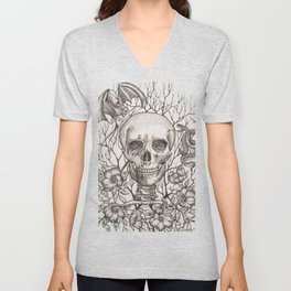Skull with Snake and Gargoyle Sketch V Neck T Shirt