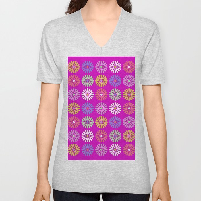 Pastel Flowers Pattern (On Purple/Pink) V Neck T Shirt