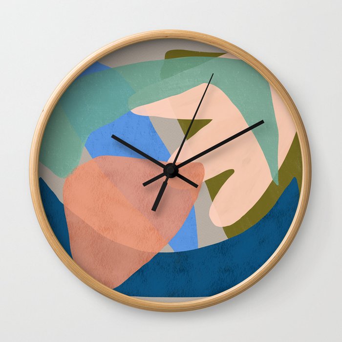 Shapes and Layers no.30 - Large Organic Shapes Blue Pink Green Gray Wall Clock