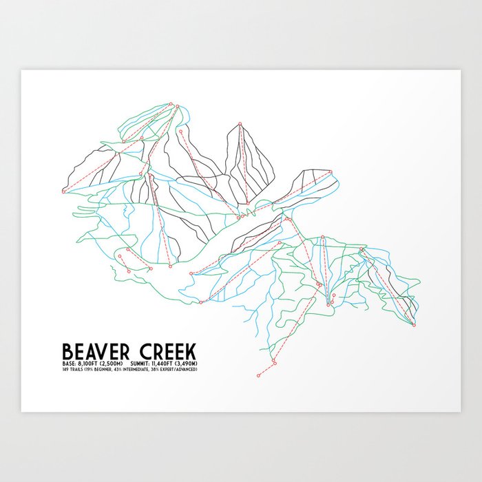 Beaver Creek, CO - Minimalist Trail Map Art Print
