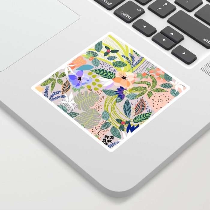 Wander, Floral Colorful Summer Modern Bohemian Illustration, Nature Blush Botanical Tropical Garden Sticker