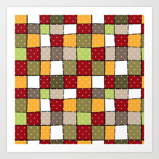 Retro . Squares with polka dots . Art Print