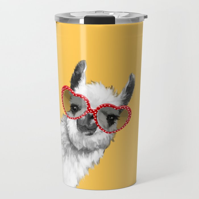 Fashion Hipster Llama with Glasses Travel Mug