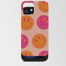 Large Pink and Orange Groovy Smiley Face Pattern - Retro Aesthetic  iPhone Card Case