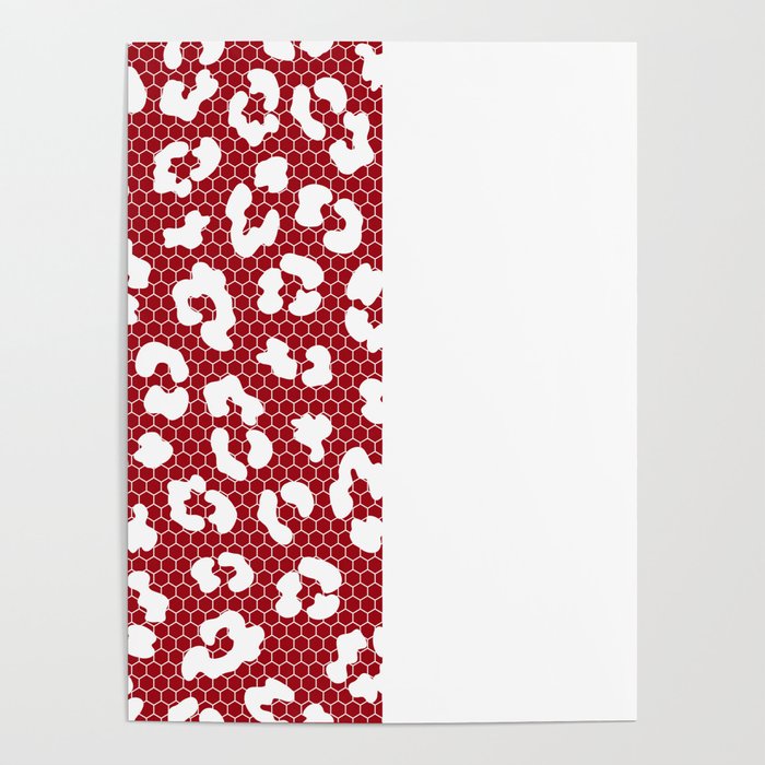 White Leopard Print Lace Vertical Split on Dark Red Poster