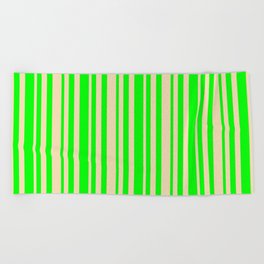 [ Thumbnail: Lime & Tan Colored Lines/Stripes Pattern Beach Towel ]