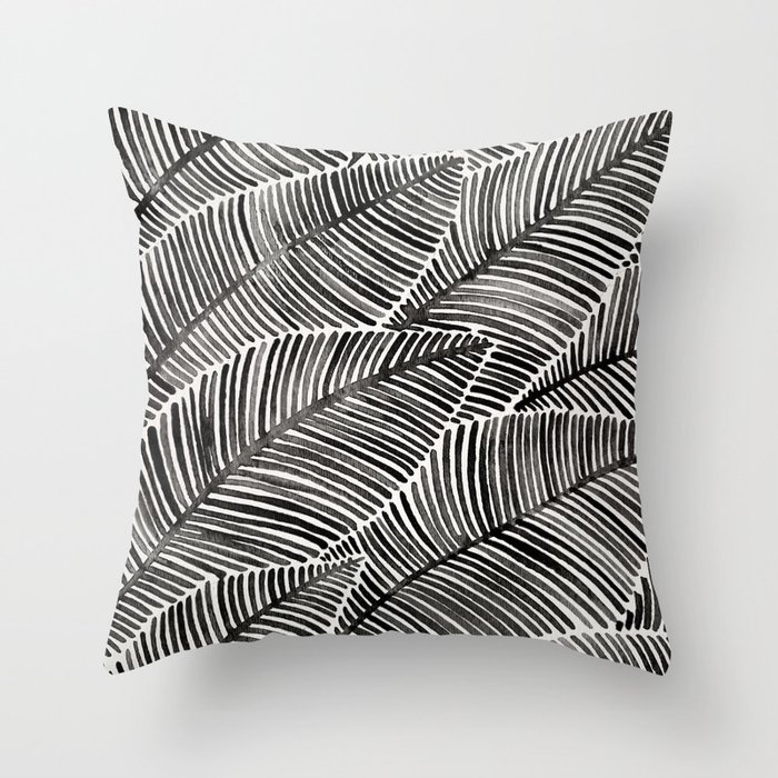 Tropical Palm Leaves – Black Palette Throw Pillow