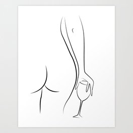 Booty & Wine o'clock Drawing - Curvy Line Art Art Print