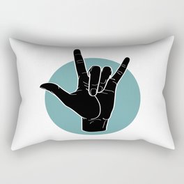 ILY - I Love You - Sign Language - Black on Green Blue 00 Rectangular Pillow