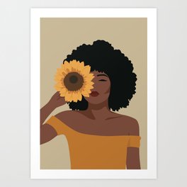 Black woman with sunflower Art Print