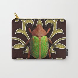 LIME BEETLE Carry-All Pouch | Redfloraldesign, Limegreen, Goldglitter, Gothcreepy, Neoncolorfulinsect, Popsurrealismcollage, Animalinsect, Barroqueornament, Weirdbeetle, Collage 