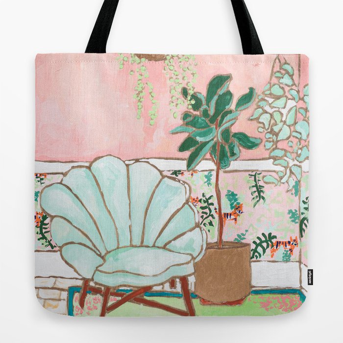 Art Deco Velvet Mint Shell Chair In Jungle Room With Tigers Tote Bag By Larameintjes Society6