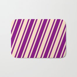 [ Thumbnail: Purple & Bisque Colored Striped/Lined Pattern Bath Mat ]