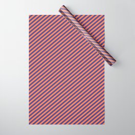 [ Thumbnail: Coral & Dark Slate Blue Colored Striped/Lined Pattern Wrapping Paper ]