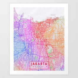 Jakarta City Map of Indonesia - Colorful Art Print