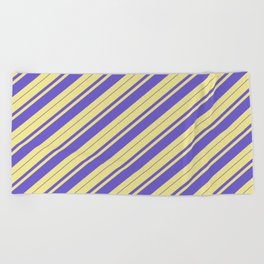 [ Thumbnail: Tan & Slate Blue Colored Stripes Pattern Beach Towel ]