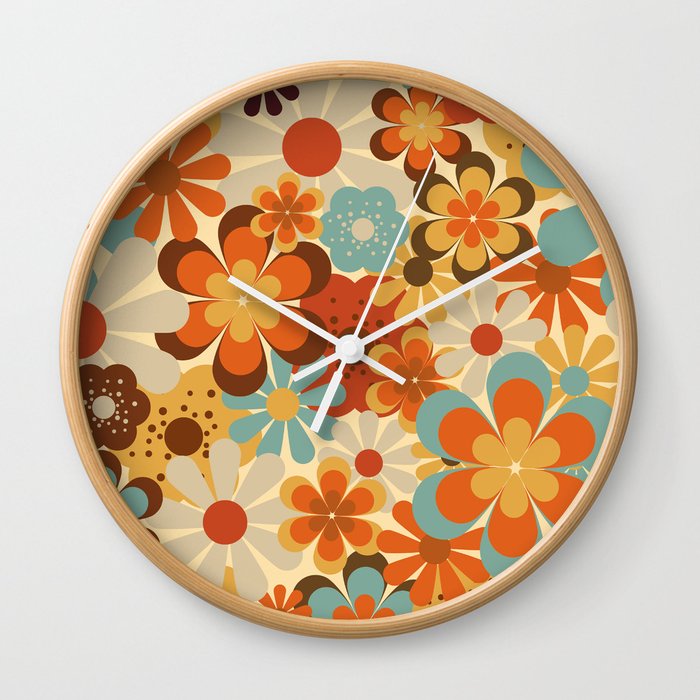 70's Retro Floral Patterned Prints Wall Clock