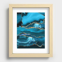 Abstract  Iceblue  And Gold Emerald Marble Landscape  Recessed Framed Print