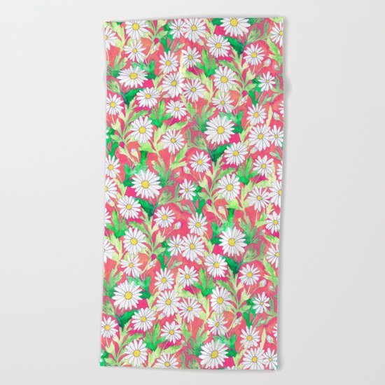 Sketchbook Daisies Coral Beach Towel