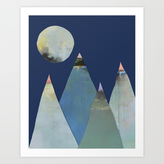 Full Moon Night Sky and Mountains Art Print