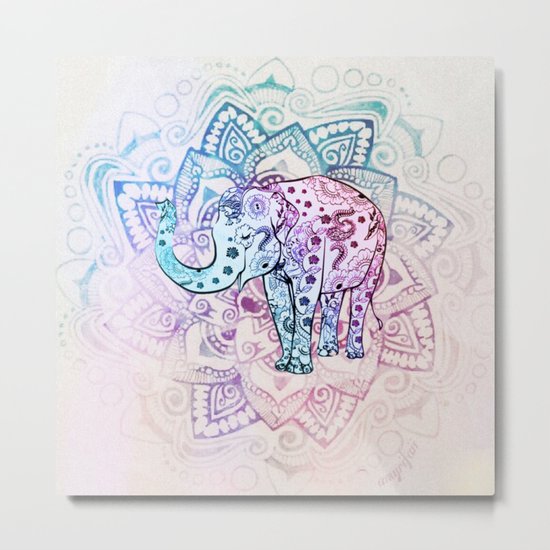 Henna Elephant Pastel Mandala Metal Print