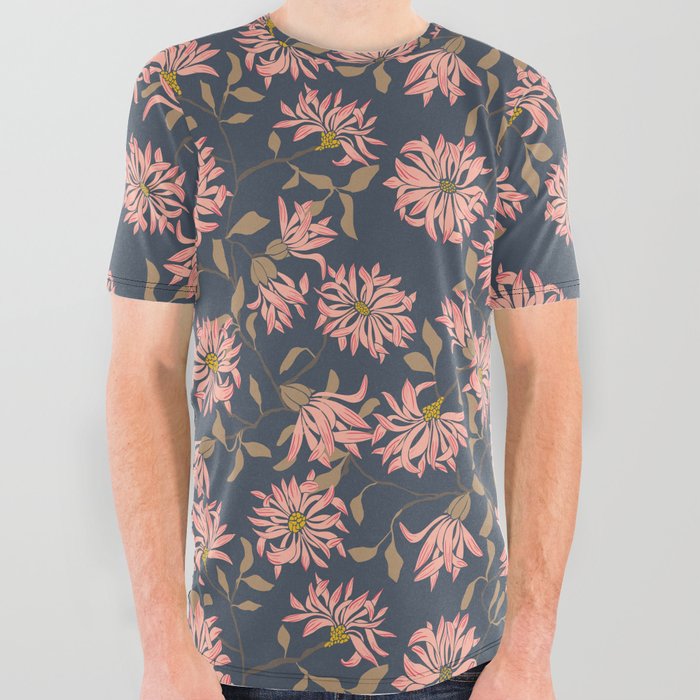 Cottage flowers chrysanthemums – dark blue All Over Graphic Tee