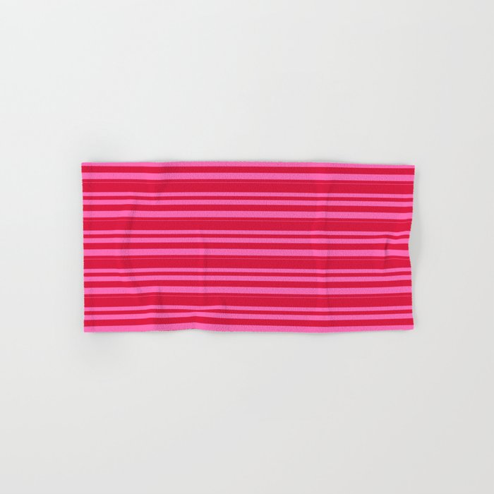 Crimson and Hot Pink Colored Lines/Stripes Pattern Hand & Bath Towel