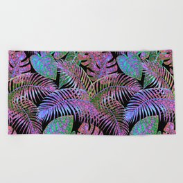 Tropical Hidden Cheetah Prints Palm Leaves Beach Towel
