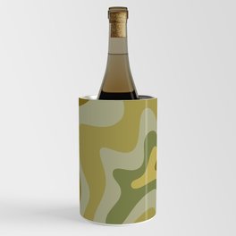 Retro Liquid Swirl Abstract Pattern in Olive Green and Celadon Tones  Wine Chiller