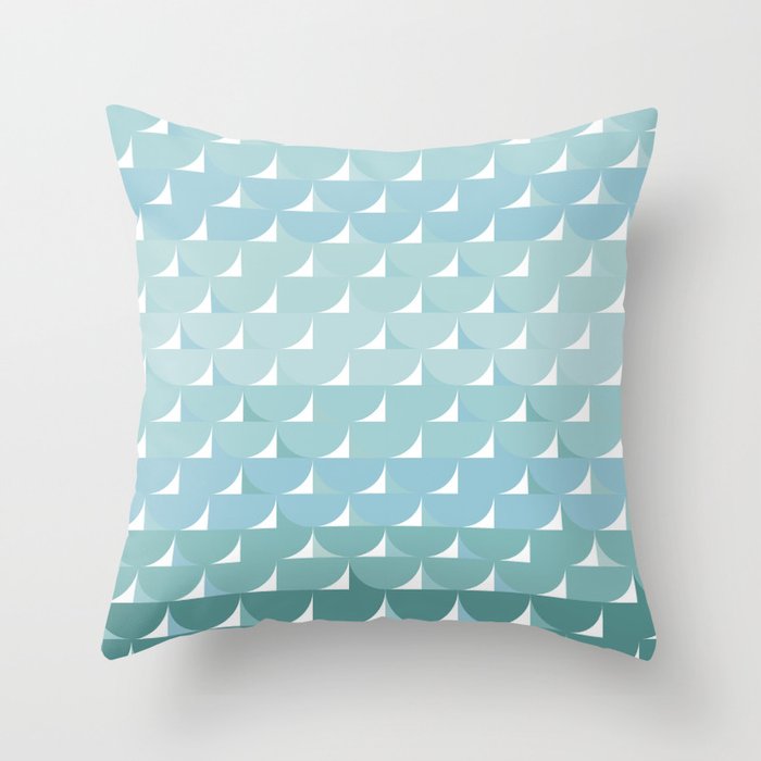 Aqua Blue Small Semi-Circle Steps Pattern Throw Pillow
