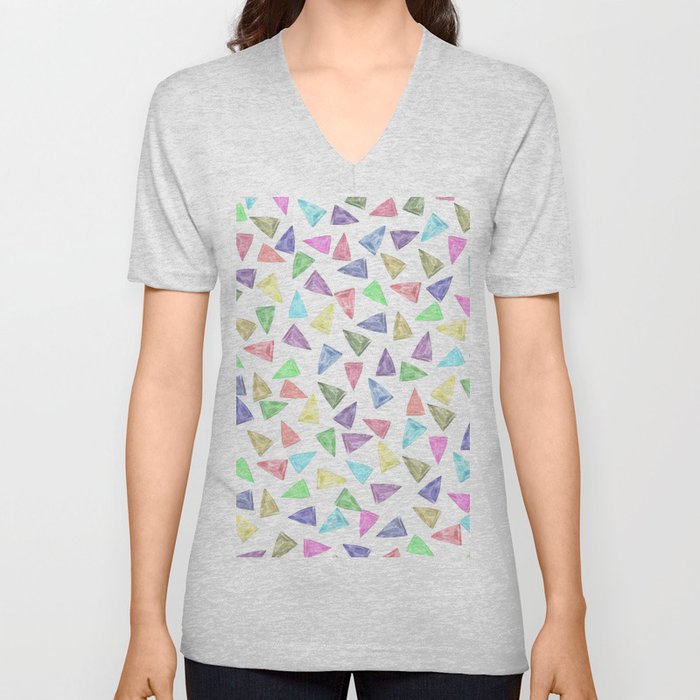 Hand painted pastel pink teal green watercolor triangles V Neck T Shirt