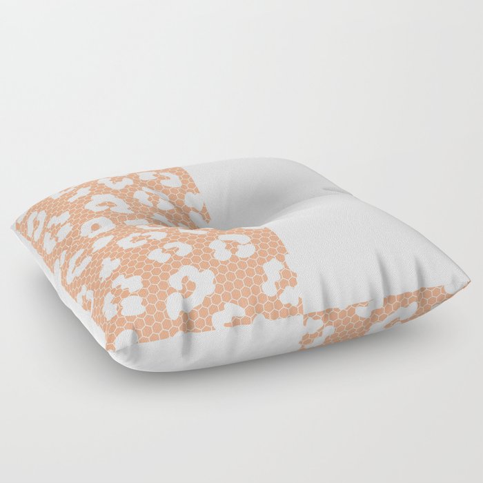 White Leopard Print Lace Vertical Split on Peach Orange Floor Pillow