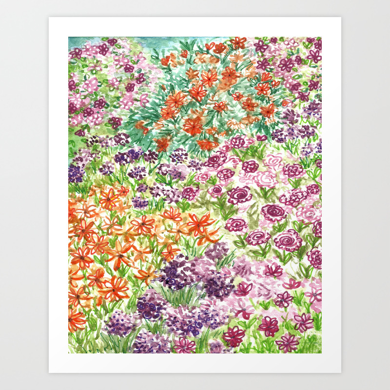 Garden Watercolor Flower Painting Drawing Children Nursery Art