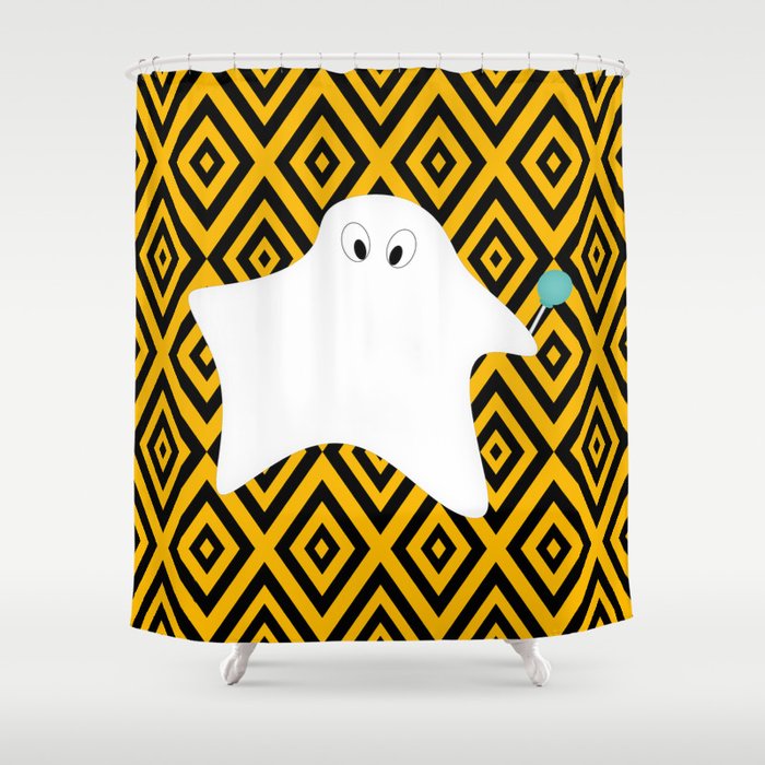 Ghost geometric black and orange. Shower Curtain by K.S ART Society6