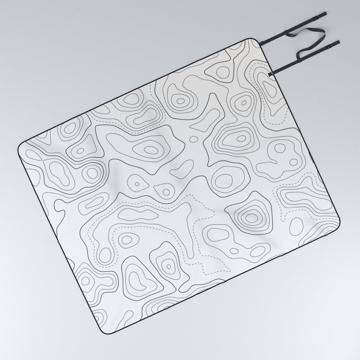 Black and White Topographic Map 03D Picnic Blanket