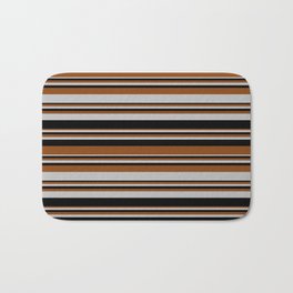 [ Thumbnail: Brown, Grey, and Black Colored Lines Pattern Bath Mat ]