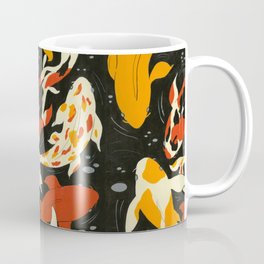 Koi in Black Water Coffee Mug | Gold, Japanese, Illustration, Pond, Water, Zen, Acrylic, Orange, Japan, Amandalaurelatkins 